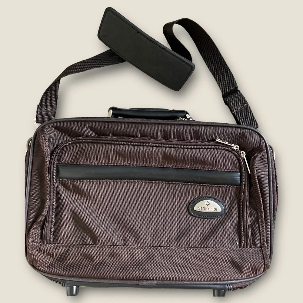 VTG Samsonite Laptop Work Luggage Case Bag 16.5 Inch Brown Canvas GOOD CONDITION